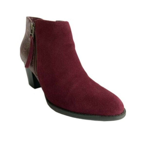 Vionic Bootie Size 7M Maroon Anne Leather Upright Block Heel - Picture 1 of 11
